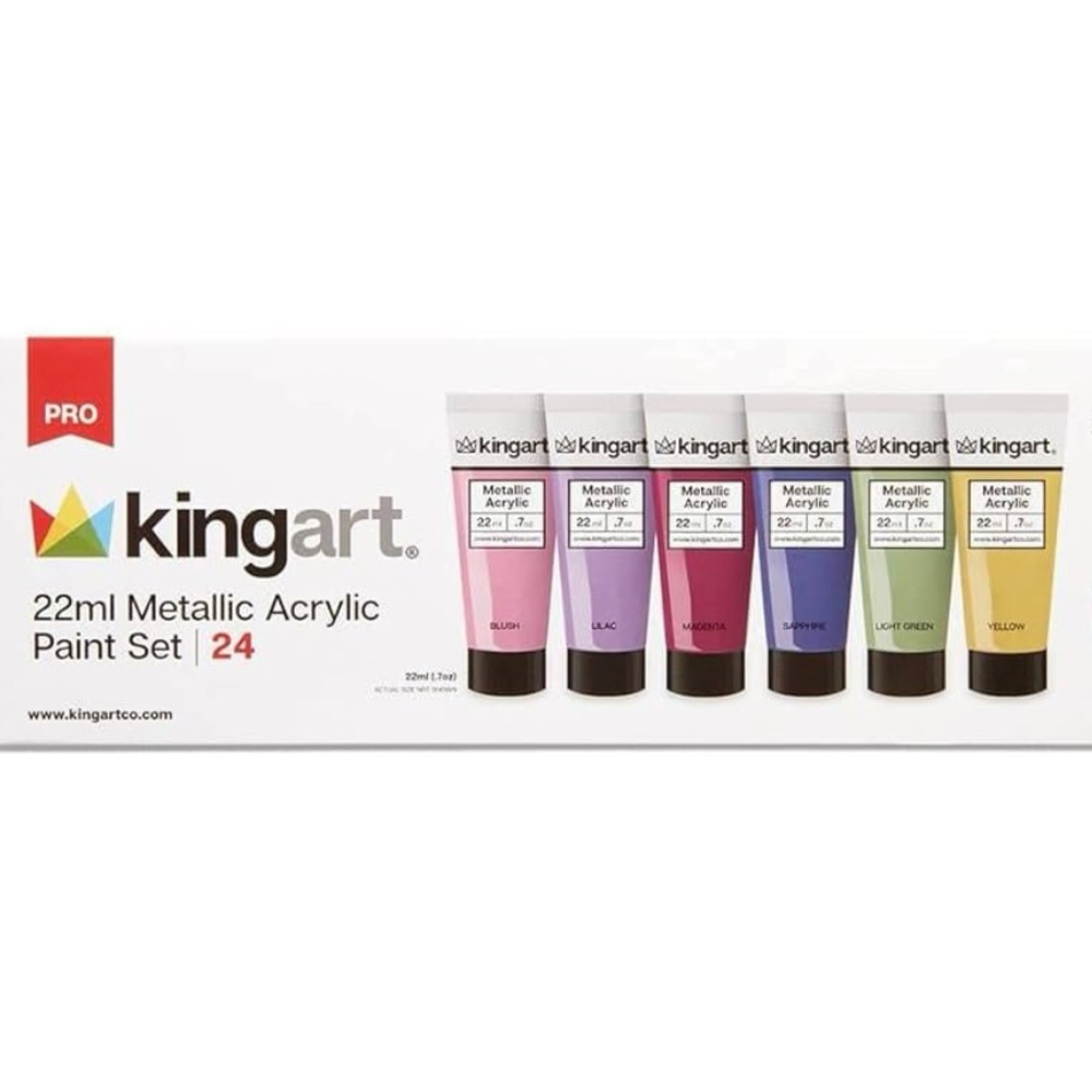 New KINGART Metallic Acrylic Paint, Set of 24 Colors, 0.74 oz/22 ml